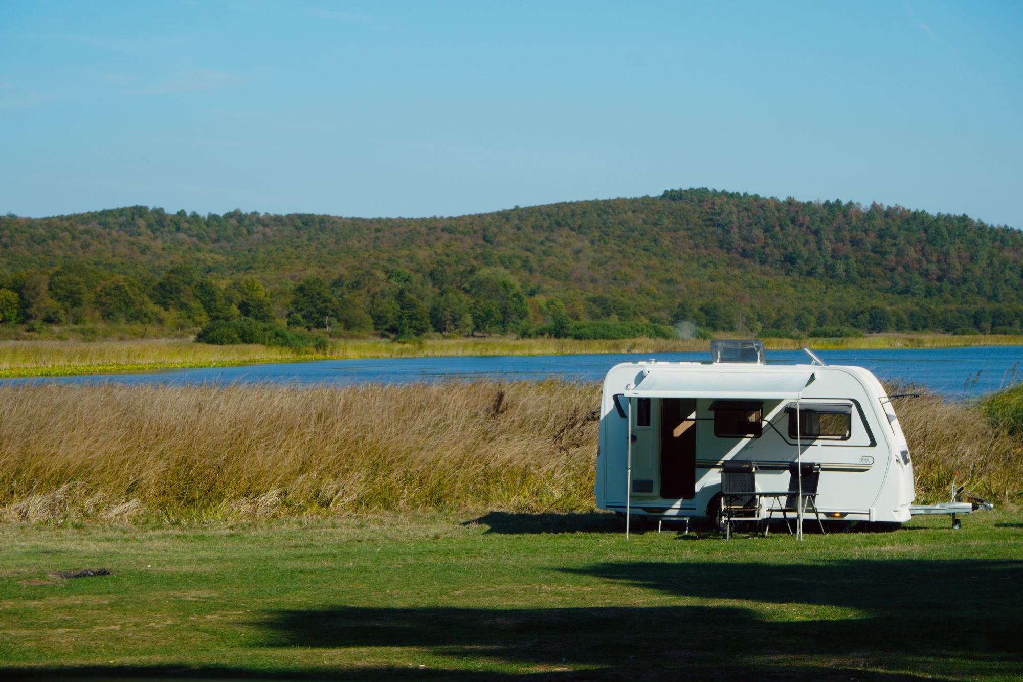 A quiet RV campsite surrounded by nature